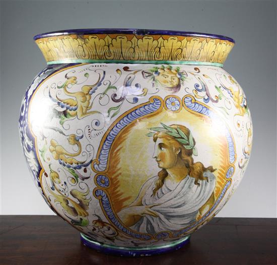 An Italian majolica jardiniere, 20th century, 44cm diameter, slight damage